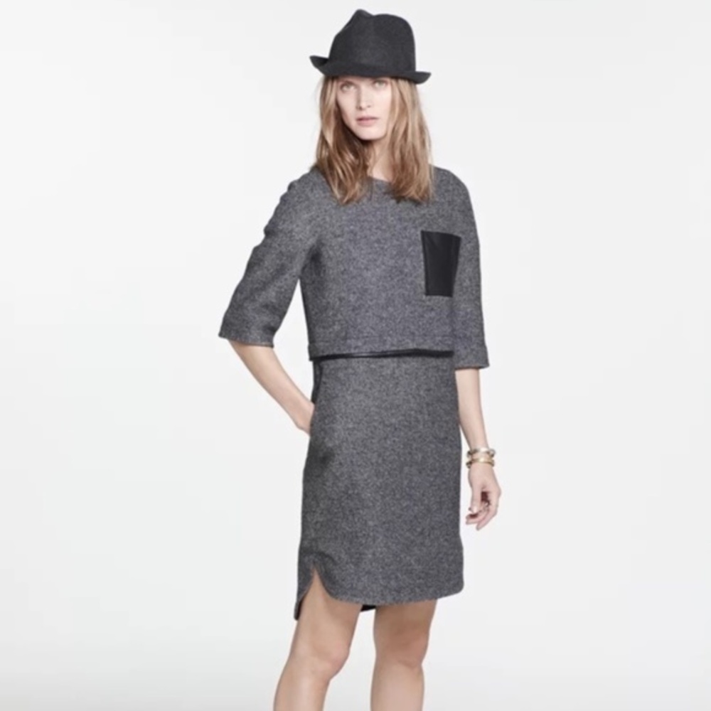 Madewell Short Tunic Dress Dark‎ Grey with Black Leather Brest Pocket Size Small